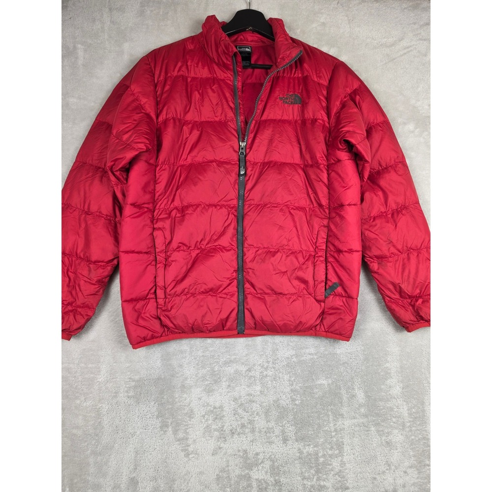 The North Face Puffer Jacket Boys L 14/16 Red 550 Down Insulated Quilted *Read